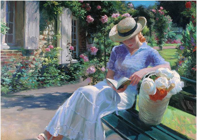 Φωτογραφία πίνακα με μια κυρία που διαβάζει